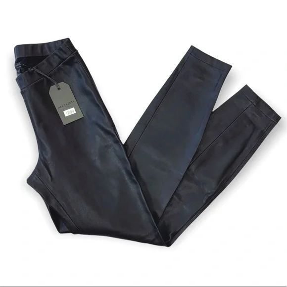 NWT All Saints Women's Isla Black Faux Leather Leggings 0 - Picture 4 of 9